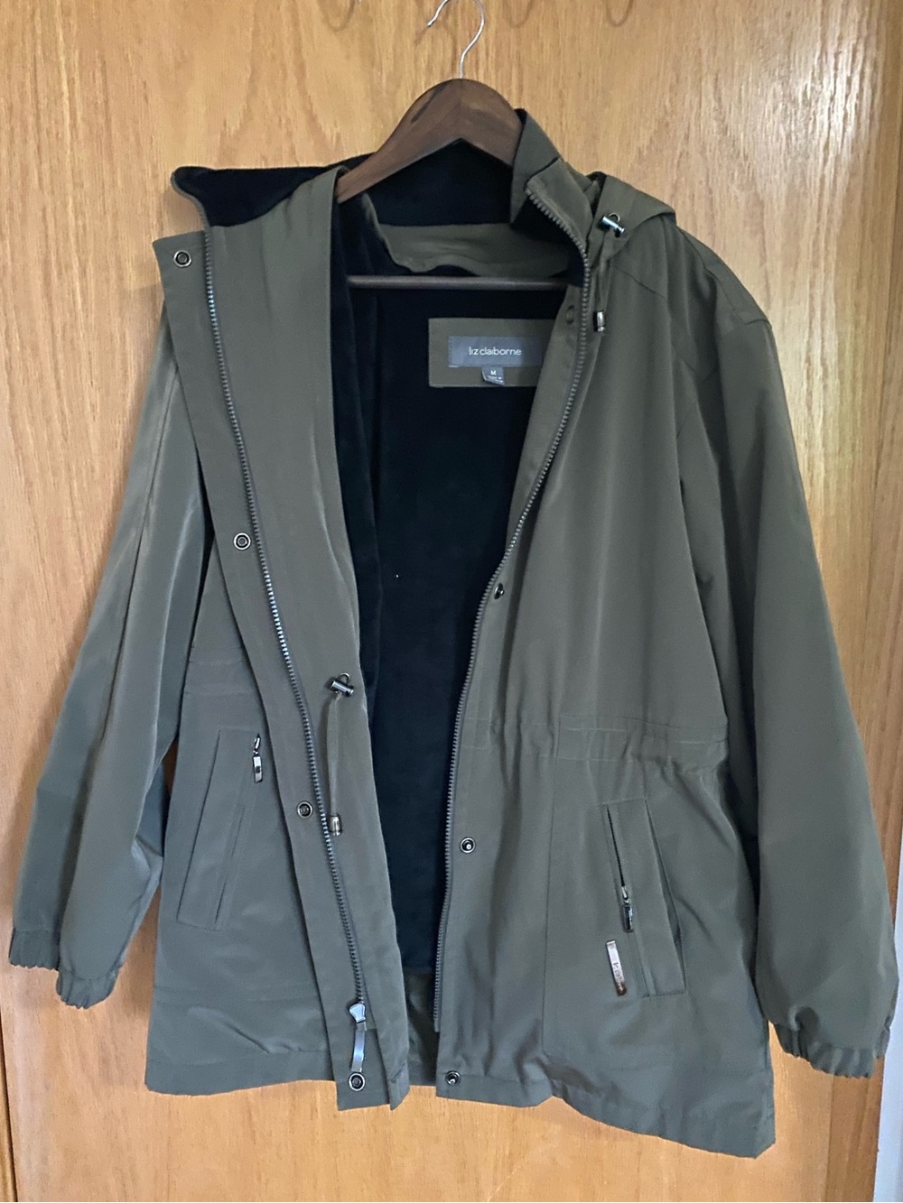 Liz Claiborne Olive Hooded Weatherproof Jacket